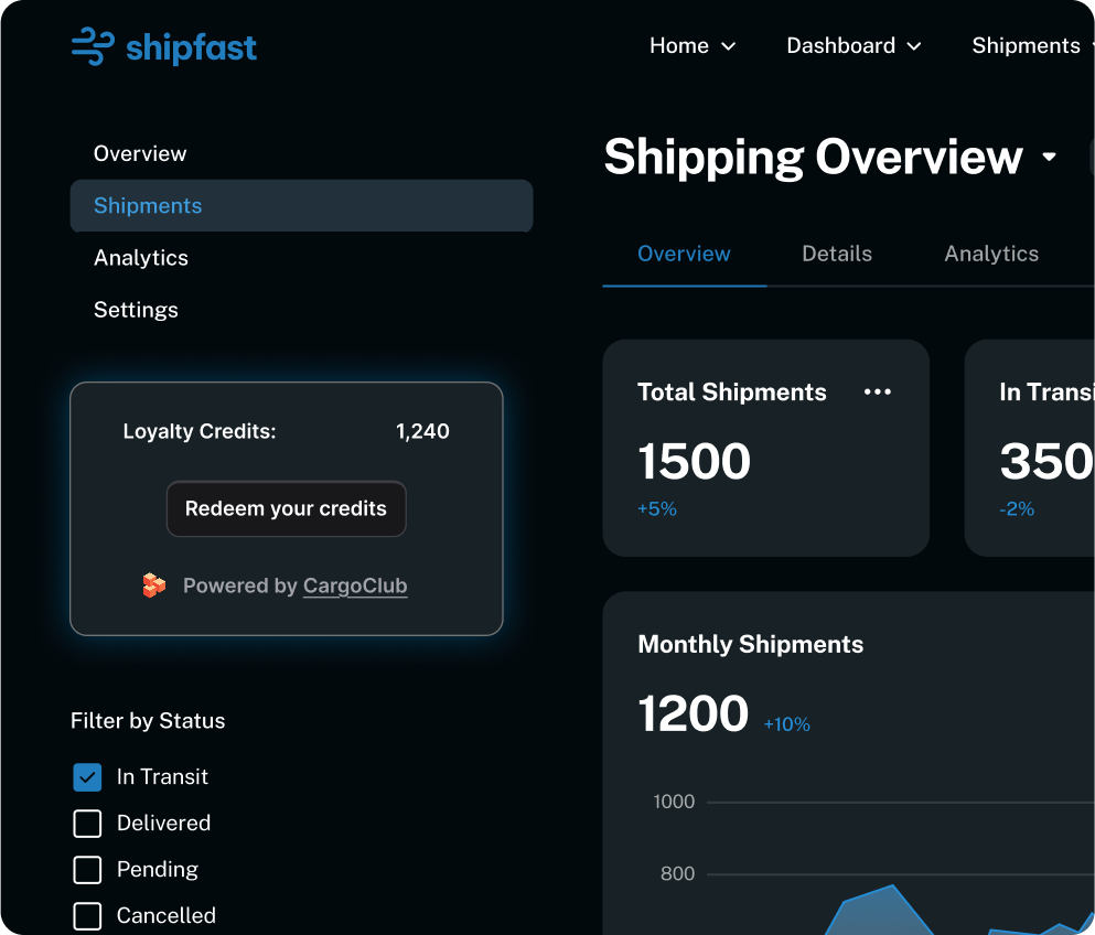 Setup widget for freight forwarder technology